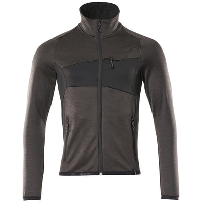 Mascot Accelerate fleecetrøje i mørk antracit/sort, størrelse XS, vist forfra med lynlås, brystlomme og forlommer.