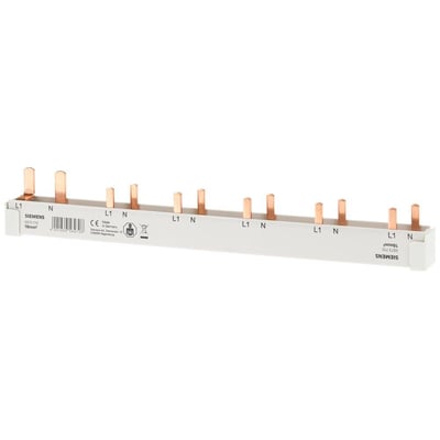 Siemens SENTRON 5ST3 PIN samleskinne til 16mm² kabler, vist fra siden med tydelige L1 og N markeringer.