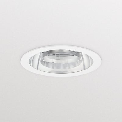 Philips GreenSpace Downlight DN473B hvid indbygningsspot med klar optik og Ø200 mm diameter monteret i en hvid loftplade.