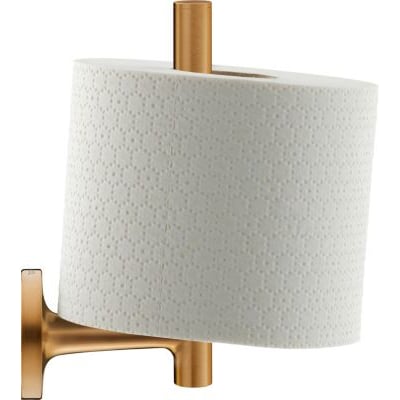 Duravit Starck T reserve papirholder i børstet bronze, med en hvid papirrulle monteret på holderen. Holderen måler 50x73x152 mm.