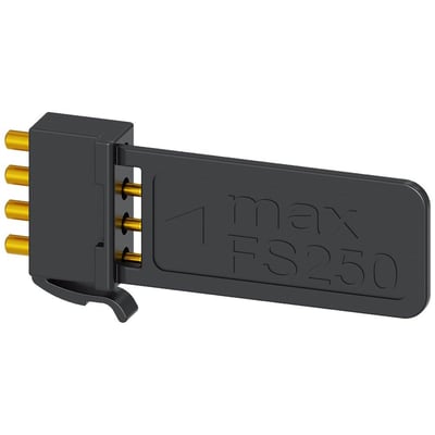 Siemens SLC adapter 3VA9 COM060, 24V til 3VA2 MCCB med gyldne stik og mærket '1 max FS250'.