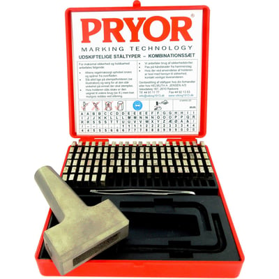 Åbent Pryor stålkarakter sæt med 100 dele, 5 mm, i en rød kuffert, med 5 mm ståltyper, holder, pincet og unbrakonøgle.