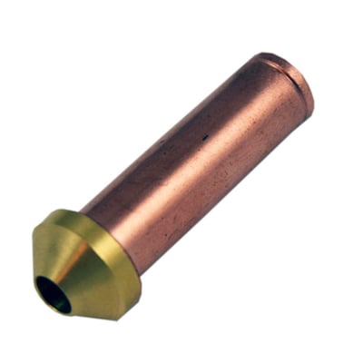 Dyseindsats nr. 4 til Alco TI-termostatventil med kobberfarvet cylinder og messingfarvet konisk ende, set skråt forfra.