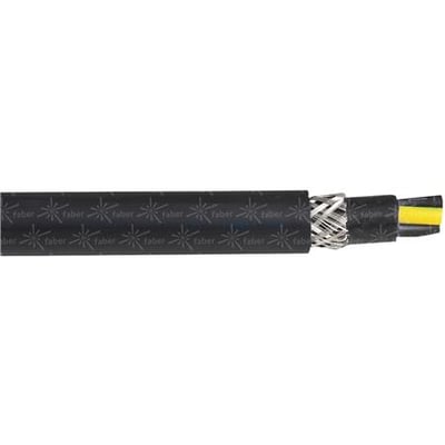 Sort fleksibelt styrekabel 5G1,5 YSLYCY-JZ med synlig metalfletskærm og isolerede ledere i gul og sort.