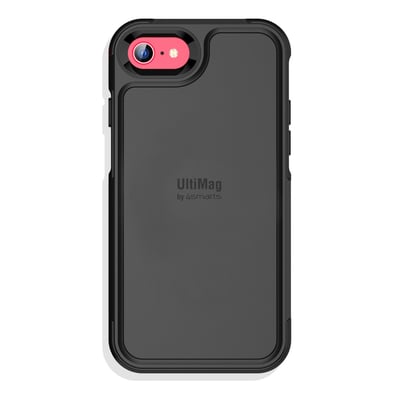 Sort 4smarts Defend UltiMag cover til iPhone 7/8/SE2/SE3 set bagfra, med diskret logo og fremhævet kamerahul.
