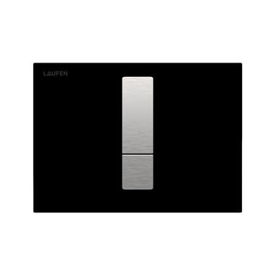 Laufen Lis AW102 betjeningsplade i sort glas med børstet stål trykknapper til dobbeltskyl, 202x145mm.