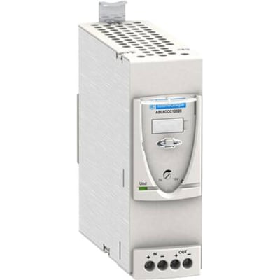 Schneider Electric converter modul 24VDC/7-15VDC, 2A, hvidt kompakt design med mærkeoplysninger og terminaler til ind- og udgange.