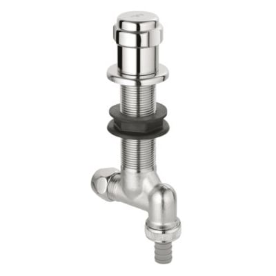 Grohe omstilling til vaskemaskine monteret i en køkkenbordplade, viser justerbarheden op til 50 mm og fedtkammer hovedstykket.