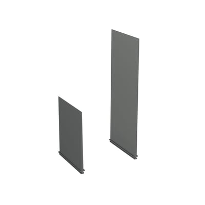 ABB faseskilleplader T4-T5, 200mm høje, 4-polede, vist i grå på hvid baggrund med én kortere og én længere plade.