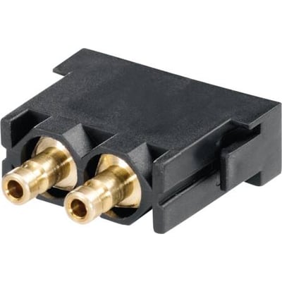 Weidmüller Han-Indsats, sort modular, pneumatisk, med to 2.5mm messingkontakter, set fra siden.