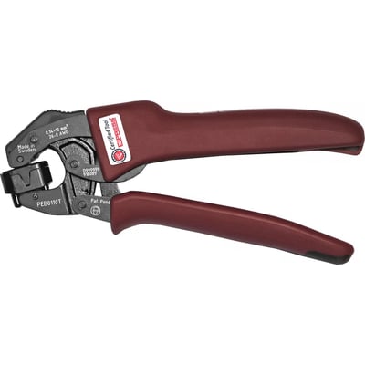 Elpress Pressetang PEB0110T til terminalrør i mørk rød, vist med mærkat 'Certified Tool Elpress' og specifikationer for AWG og mm².