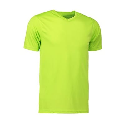 ID Identity T-shirt Yes i limegrøn, størrelse L, med V-hals og korte ærmer, vist på hvid baggrund.