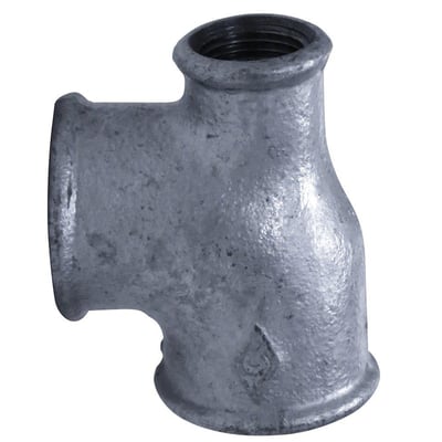 Unico galvaniseret tee fitting i støbejern med tre muffe-tilslutninger til rørgevind 1" og 1/2".