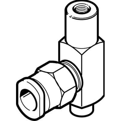 Festo holder ESH-HB-1-QS til vakuumsuger med lodret montage og vakuumtilslutning på siden, viser en L-formet kobling.