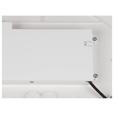 Detaljebillede af bagsiden af SLV DECONA 42 loftlampen, hvor man kan se en kontakt til valg af farvetemperatur (2700K/3000K).