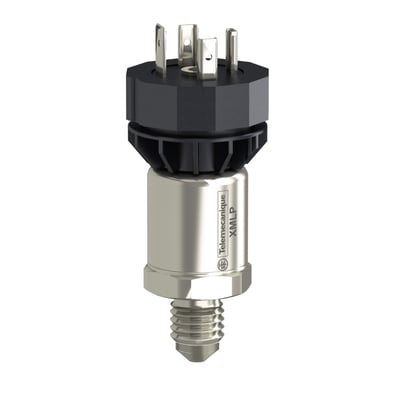 Schneider Electric tryktransmitter med 7/16 han væsketilslutning og DIN stik, 4-20mA output og rustfrit stål 316L.