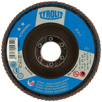 Tyrolit Standard 2in1 lamelskive 115x22,2mm ZA60Q-B, set fra en anden vinkel med tydelig mærkning.