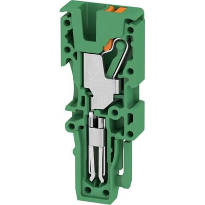 Weidmüller Stik APG 2.5 R GN i grøn med tydelig visning af den interne fjederterminal og PUSH IN teknologi.