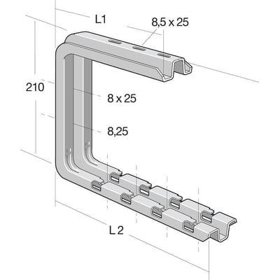 Teknisk tegning af Legrand loftophæng CSNC 100-G, viser mål som 210 mm højde og 178 mm længde.