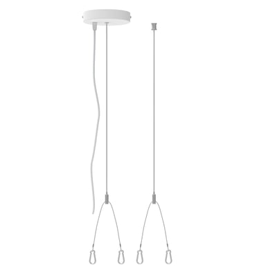 LEDVANCE Panel Surface ophængningskit i hvid med rund loftskappe, kabel og to wireophæng med karabinhager.