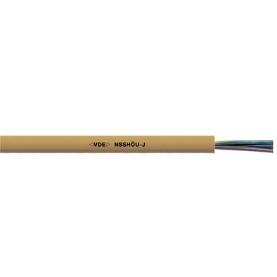 Lapp NSSHOU-O 1X16 kabel i beige med synlige farvede ledere i enden på hvid baggrund.