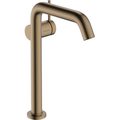 Nærbillede af Hansgrohe Tecturis S 1-grebs håndvaskarmatur med ComfortZone 240 i børstet bronze finish.