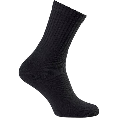 Sort Blåkläder-strømpe med ribstrikket skaft, vist skråt fra siden; modellen sælges i 5-pak i størrelse 40-44.