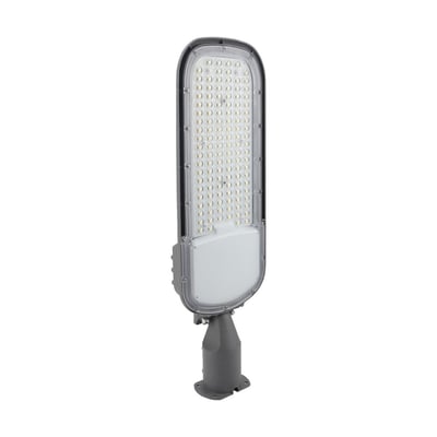 Grå SpectrumLED Streetos 2 gadebelysning med synlige LED-dioder og monteringsfod, 555 mm og 100 W.
