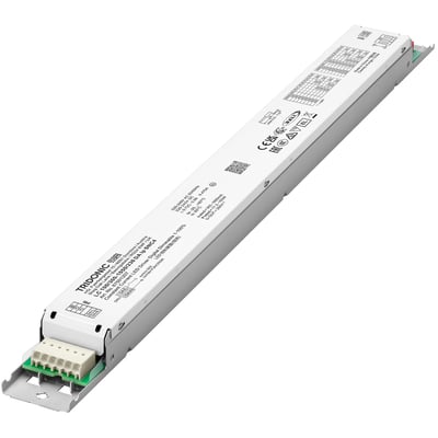 Tridonic LED driver DALI-2 LC 100/300-1050/230 DA lp SNC4 med hvidt kabinet og tydelig mærkning for DALI-2 styring.