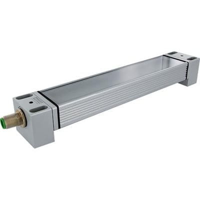 Murrelektronik Modlight Illuminix Classic Line 18W LED maskinlampe i anodiseret aluminium med M12 tilslutning på hvid baggrund.