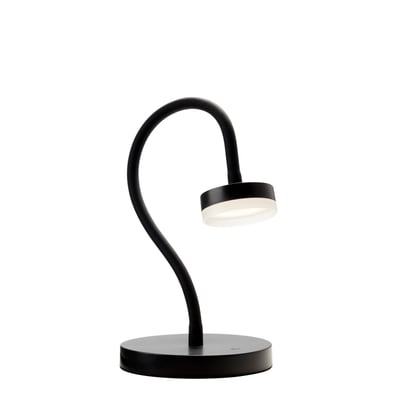 Nielsen Light Bordlampe Tulipan i sort metal med fleksibel arm og integreret LED-lys, perfekt til skrivebordet.