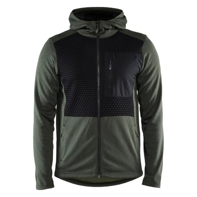 Blåkläder hættetrøje 35402533 med full zip i grøn og sort, herre str. S, lavet af 100% polyester.