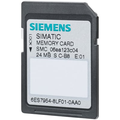 Siemens SIMATIC S7 memory card med 32 GB kapacitet, der viser produktnummer 6ES7954-8LF01-0AA0.