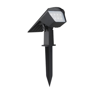 V-TAC Pro solcelle LED spydlampe i sort ABS med integreret solpanel og spydfod til nem placering i jorden.