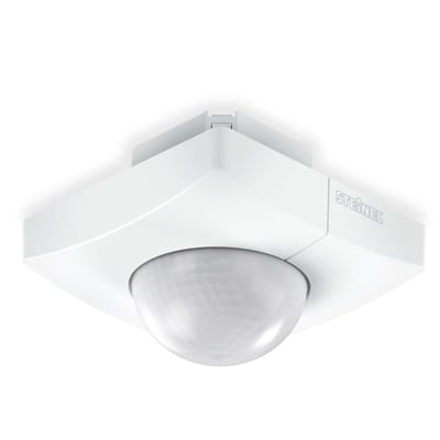 Hvid Steinel IS 345-e COM1 bevægelsessensor til indbygning med lyskuppel og Steinel-logo på siden.