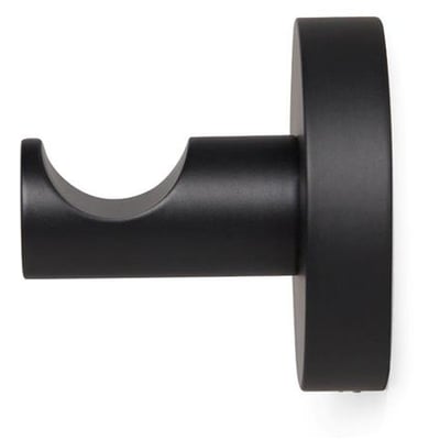 Sort håndklædekrog med bagplade og en stilren, buet form til ophængning af håndklæder på et hvidt baggrund.