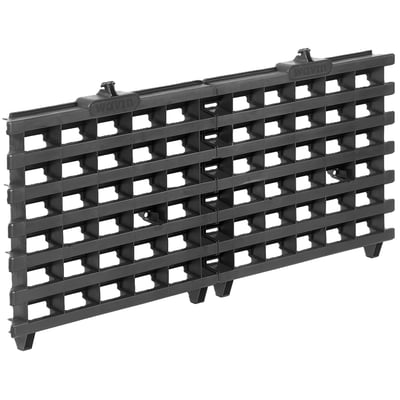 Wavin Q-Bic Plus LC/Treetank sideplade på 1200 x 600 mm med mørk, åben gitterstruktur, set skråt forfra.