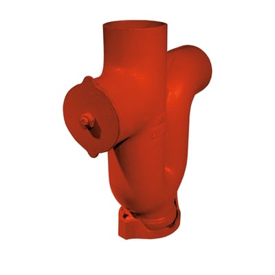 100 mm SML vandlås fra Preis & Co i støbejern, vist i rød maling og med et skruelåg på siden.