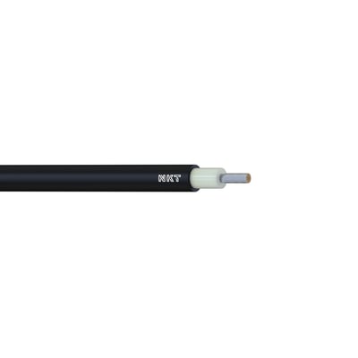 Sort NKT-solcellekabel H1Z2Z2-K 1x4 RF5 med 5,5 mm diameter, vist med afisoleret ende og synlige kobbertråde.
