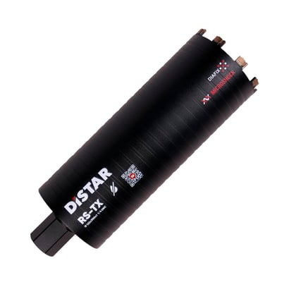 Distar diamantkernebor Ø122mm RS-TX med 5/4 gevind til tørboring i beton med soft slag, vist på hvid baggrund.