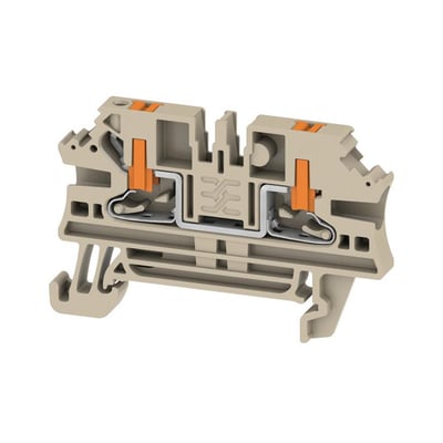 Detaljeret tværsnit af Weidmüller AL2C gennemgangsklemme, der viser push-in mekanismen.