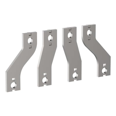 Schneider Electric spreder til 4-polet TeSys G265-500A kontaktor, viser fire metaldele med monteringshuller på hvid baggrund.