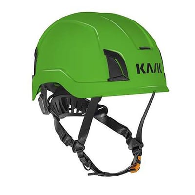 Grøn Kask Zenith X sikkerhedshjelm med sort hagerem, til hovedomkreds på 52-63 cm.
