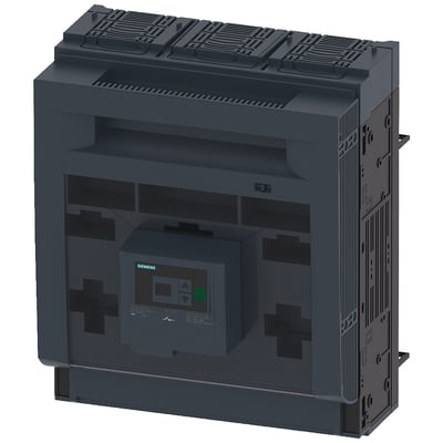 Siemens SENTRON 3NP1 sikringsafbryder, 3-polet NH3, 630 A med elektronisk sikringsovervågning EFM20 vist på hvid baggrund.