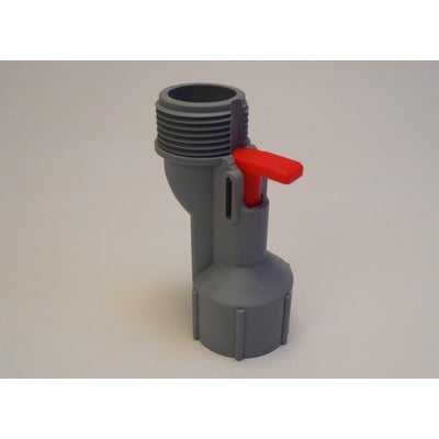 Grå waterblock reset enhed med 3/4" gevind og en lille rød håndtagsdetalje til betjening.