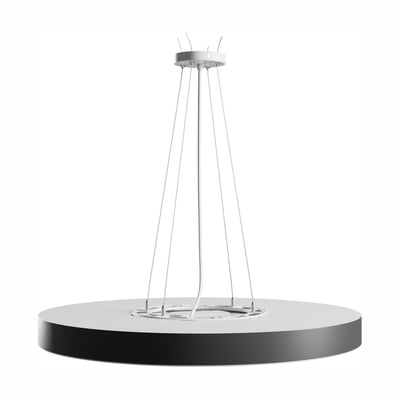 SpectrumLED Nymphea Optima loftlampe med rund, hvid lysflade, sort kant og synlige ophængswirer.