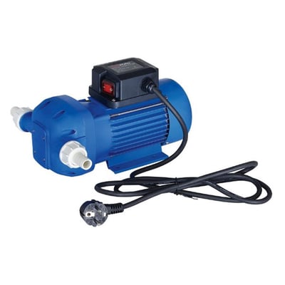 Blå 230V membranpumpe til AdBlue, vand og kølevæske med en flowhastighed på 30 l/min og 1" tilslutning.