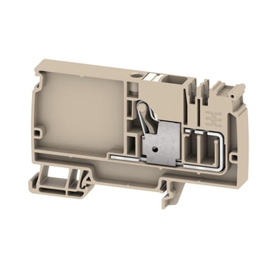 Weidmüller AAP12 10 LO WT beige push-in tilslutningsklemme med 10mm² kabelareal, isoleret på hvid baggrund.