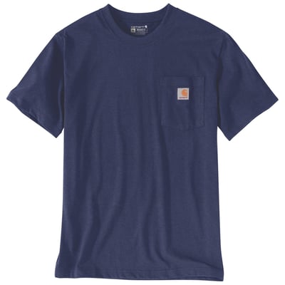 Carhartt Dearborn T-shirt i navy, størrelse XL, med afslappet pasform, rund hals og brystlomme.
