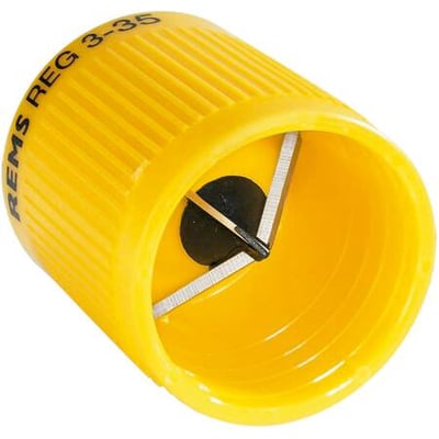 Rems Reg 3-35 afgrater i gul slagfast plast med indvendige, hærdede stålblade til rør fra 3-35 mm.